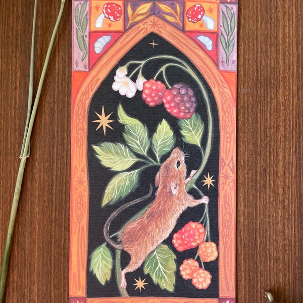 Mouse Plaid // Mouse illustrated folk art print