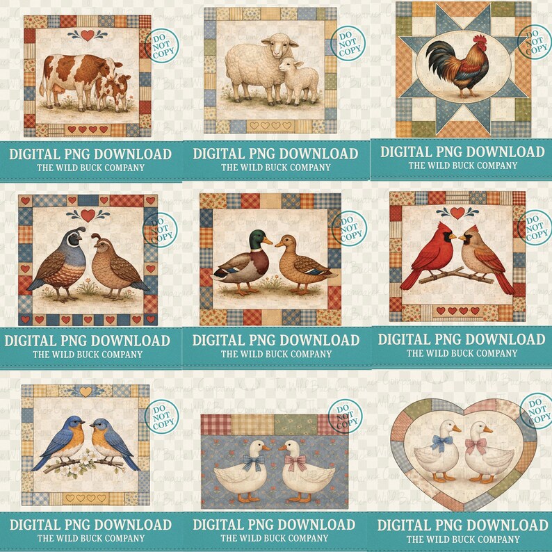 Quail Patchwork 15 Cottage Core Quilt Patch PNG Downloads Bundle - Etsy