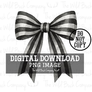 Watercolor Black White Striped Bow Halloween PNG Download