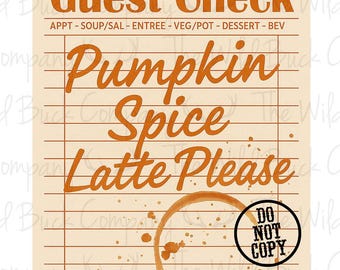 Pumpkin Spice Latte Guest Check PNG Download