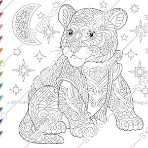 Coloring Pages For Adults Tiger Lion Adult Coloring Pages Etsy