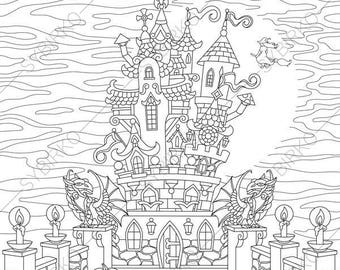 2 Coloring Pages For Happy Halloween Greeting Card Book Kids And Adults Instant Download Print
