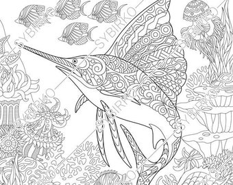 Coloring pages for adults. Stingray. Manta ray. Ocean fish  