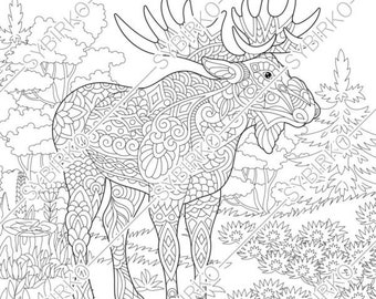 Moose Coloring Book Etsy