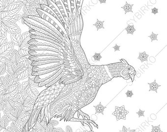 Pheasant Bird. 2 Coloring Pages. Animal coloring book pages for Adults. Instant Download Print