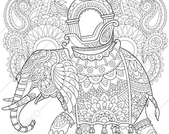 Elephant Indian Decorations Coloring Pages Animal Book For Adults Instant Download Print