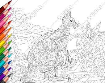 Kangaroo Coloring Etsy