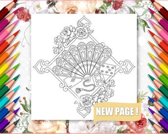 Download Coloring Page For Adults Digital Coloring Page Floral Frame Etsy