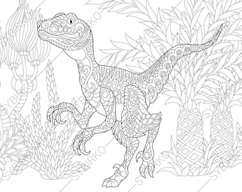Velociraptor Dinosaur Raptor Dino Coloring Pages Animal Book For Adults Instant Download Print