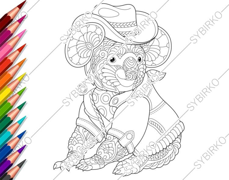 Download Coloring Pages For Adults Koala Cowboy Adult Coloring Pages Etsy
