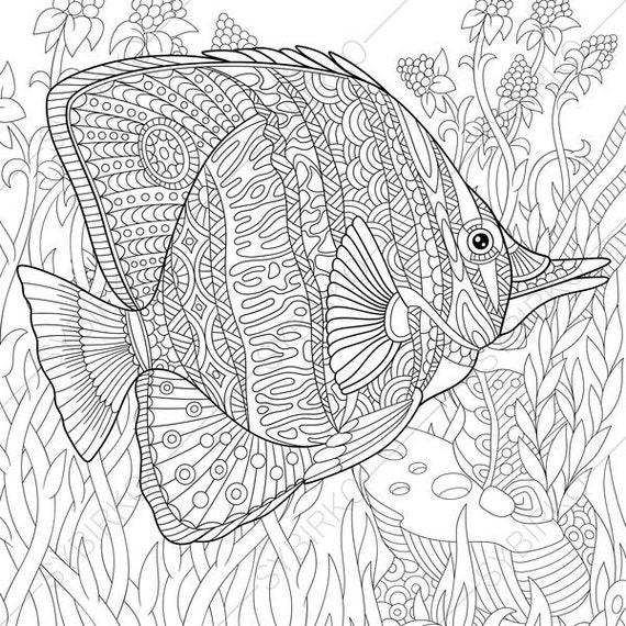Download Ocean World. Butterfly Fish. 2 Coloring Pages. Animal coloring | Etsy