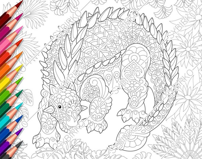 Coloring pages for adults. Ankylosaurus Dinosaur. Dino Etsy