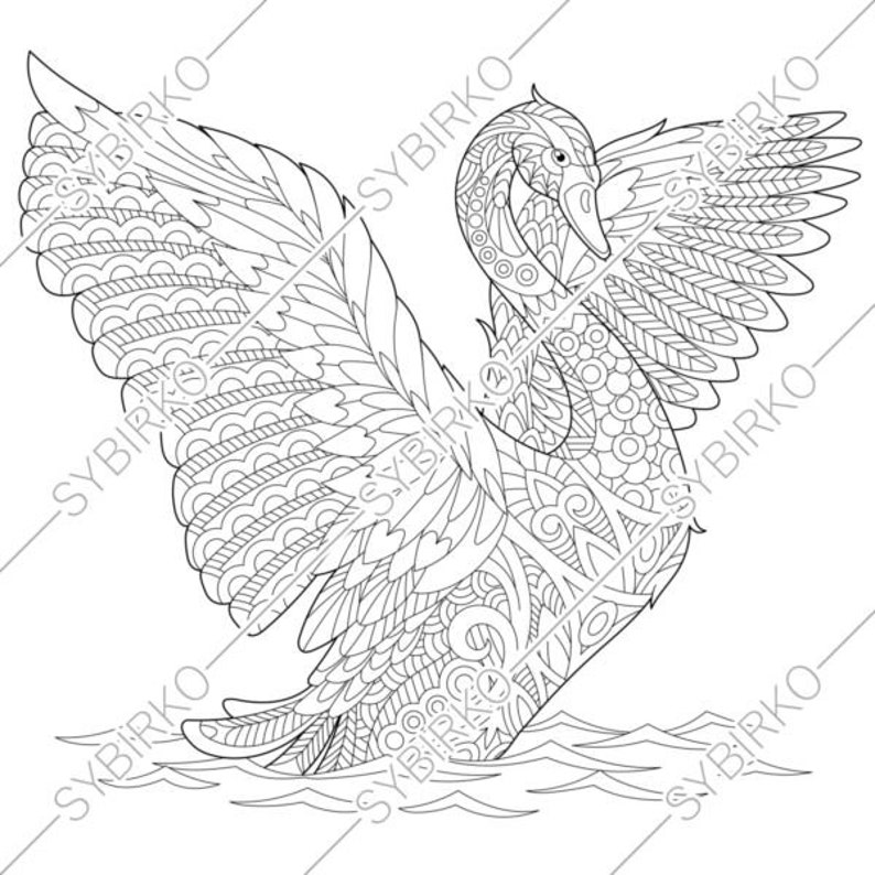 Coloring pages for adults. Swan. Bird. Adult coloring pages. | Etsy