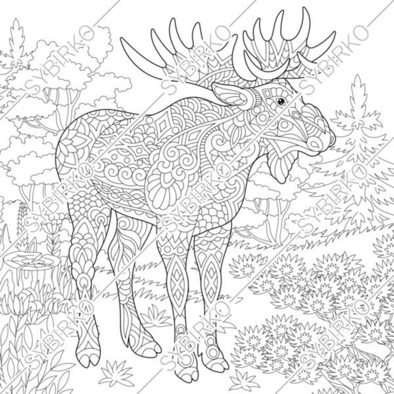 coloring pages moose deer in forest animal coloring book etsy