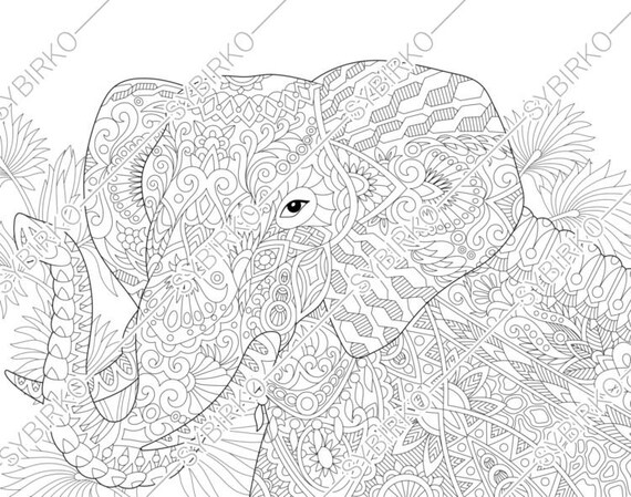 coloring pages for adults elephant adult coloring pages animal coloring  pages digital jpgpdf coloring page instant download print