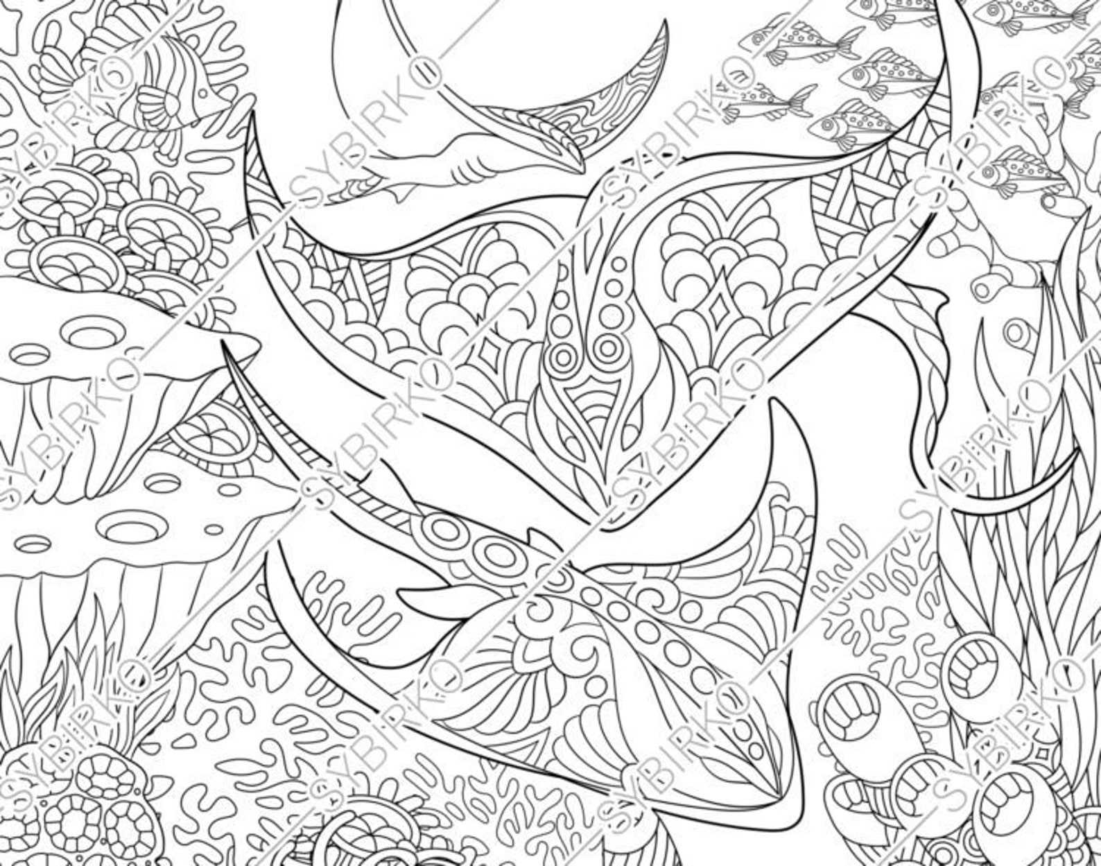 Coloring pages for adults. Stingray. Manta ray. Ocean Sea | Etsy