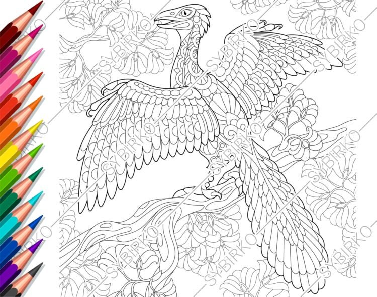Download Coloring pages for adults. Archeopteryx Dinosaur. Adult | Etsy