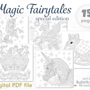 Magic fairy tale coloring pages. Coloring book for adults and kids. Fantasy coloring bundle. Printable PDF coloring book. Instant Download.
