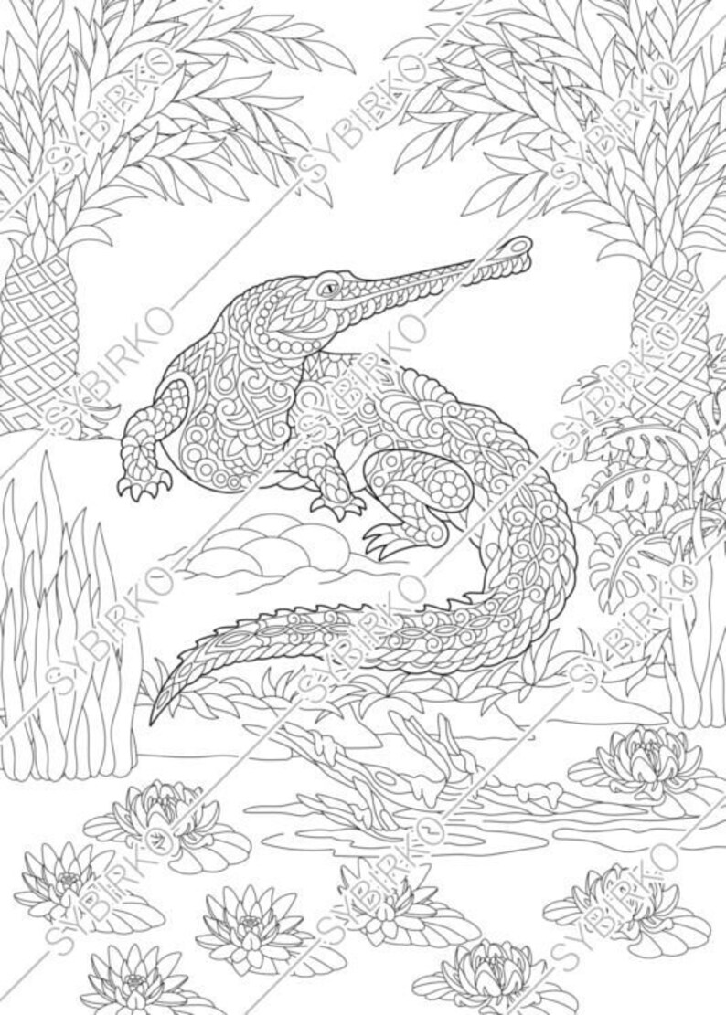Coloring pages for adults. Crocodile. Alligator. Adult | Etsy