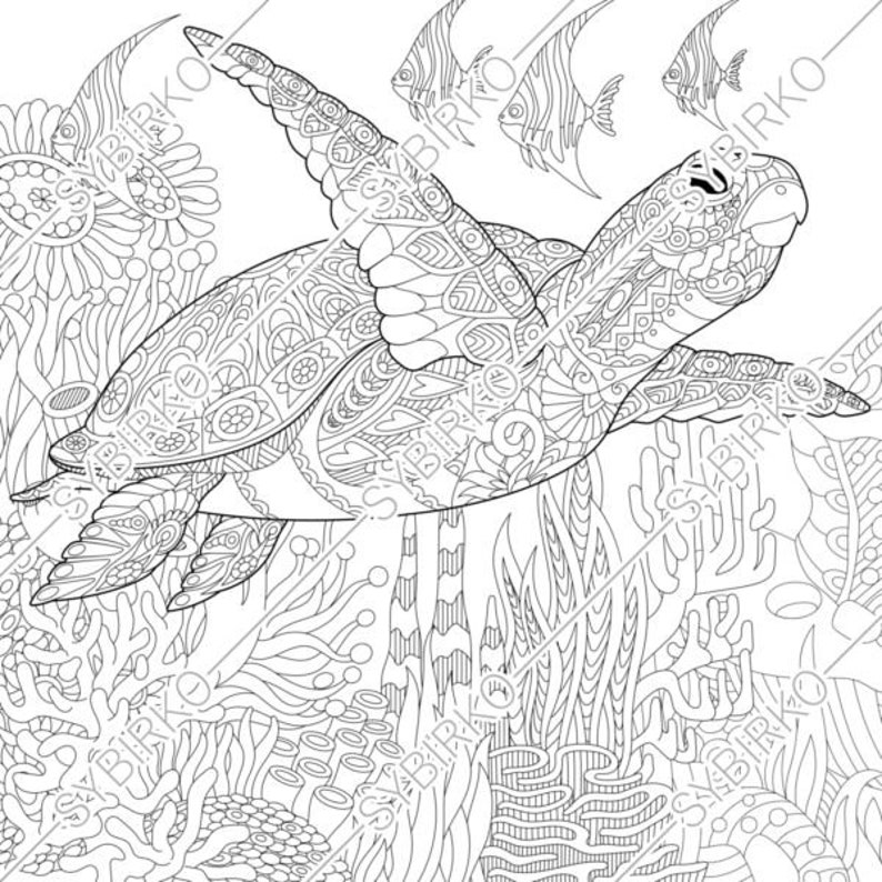 Coloring pages for adults. Sea Turtle. Adult coloring ...