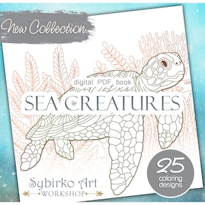 Sea ocean animals coloring pages. Coloring book for adults and kids. Mandala coloring bundle. Printable PDF coloring book. Instant Download.
