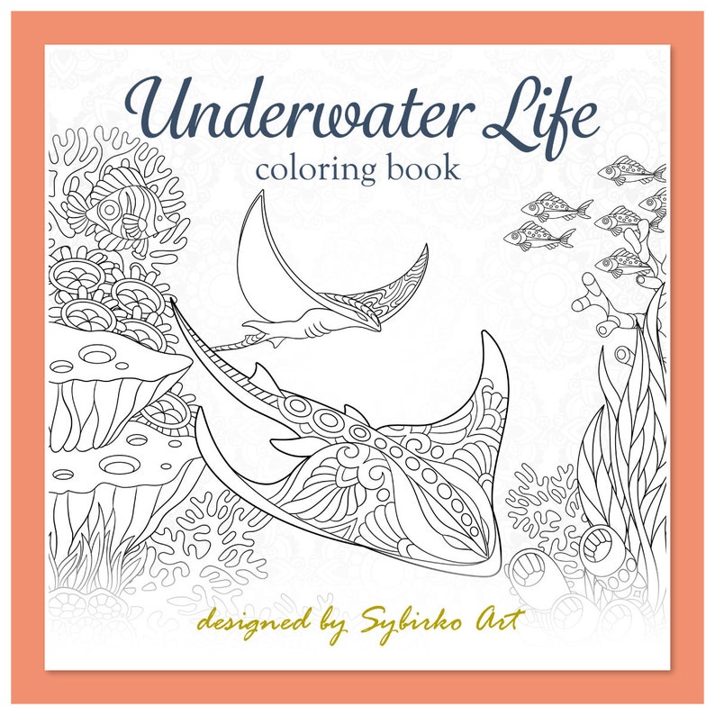 Sea Ocean Animals Coloring Pages. Coloring Book for Adults and Kids ...