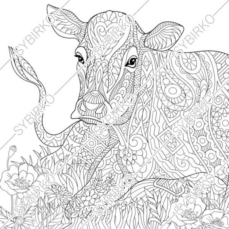 Download Coloring pages for adults. Milky Cow. Adult coloring pages. | Etsy