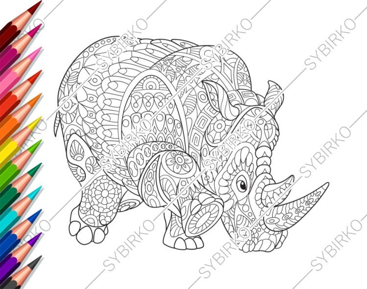 Download Coloring Pages For Adults Rhino Rhinoceros Adult Coloring Etsy