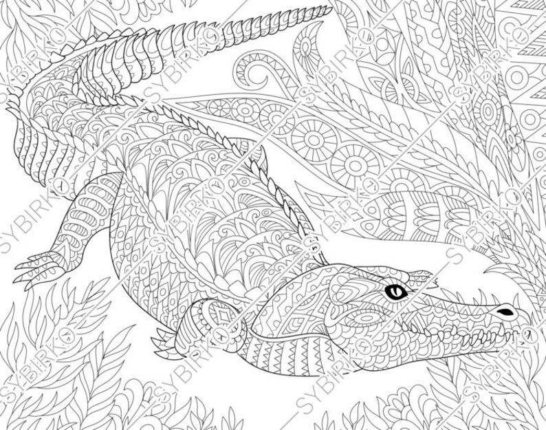 Download Coloring pages for adults. Crocodile. Alligator. Adult | Etsy