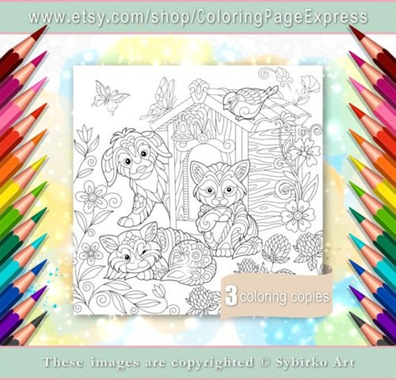 Download Coloring Page For Adults Digital Coloring Page Cats Dogs Etsy