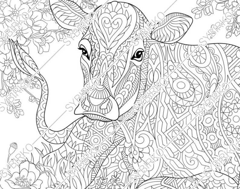 Cow Coloring Pages For Adults Coloring pages for adults. Milky Cow. Adult coloring pages. | Etsy