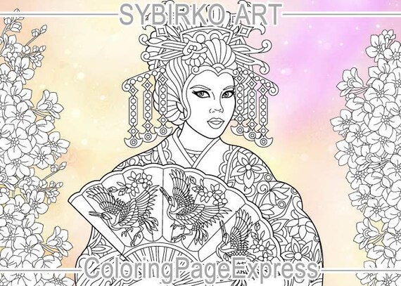 Coloring Pages for adults. Japanese Geisha. Oriental colouring | Etsy