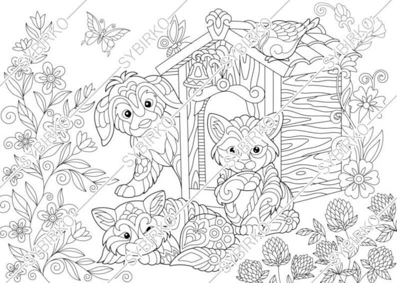 Coloring Pages For Adults. Cats & Dog. Adult Coloring Pages. Etsy Coloring Pages For Adults. Cats & Dog. Adult Coloring Pages. Etsy