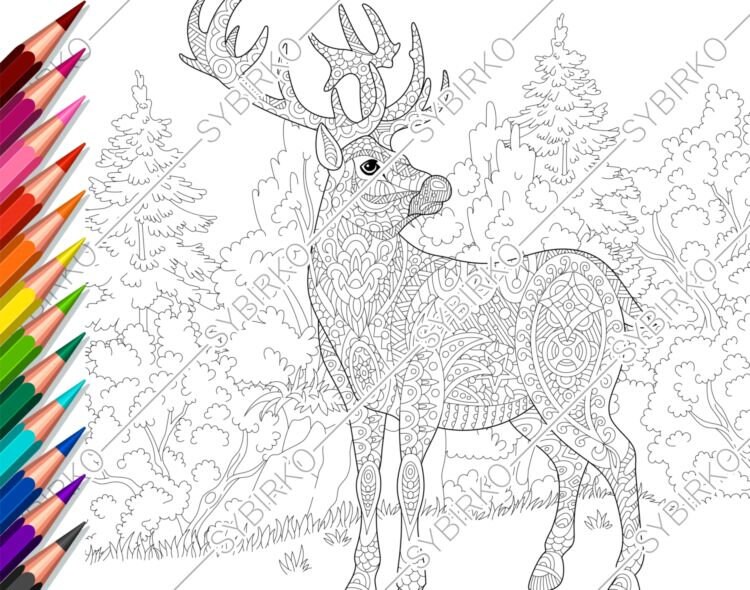 coloring pages for adults forest deer reindeer adult etsy canada coloriage newells old boys