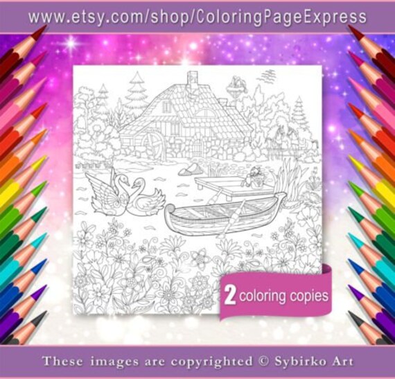 Coloring Page For Adults Digital Coloring Page Rural Farm Etsy