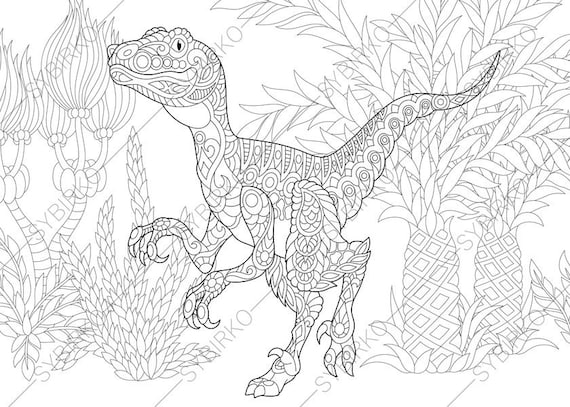 Download Velociraptor Dinosaur Raptor Dino Coloring Pages Animal Etsy