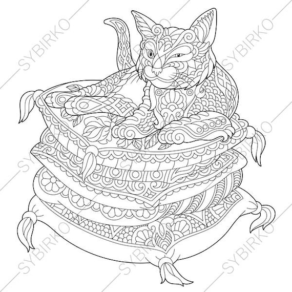 Lazy Cat. Kitten. Coloring Page for National Pet day greeting | Etsy