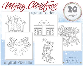 Christmas coloring pages. Coloring book for adults and kids. Mandala coloring bundle. Printable PDF coloring book. Instant Download.