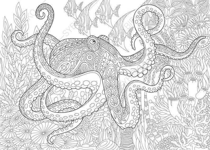 Download Coloring pages. Sea Ocean World. Octopus. Animal coloring | Etsy
