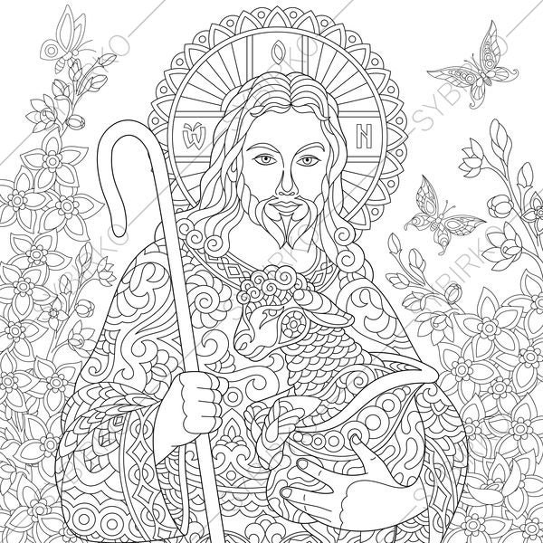 Jesus Christ with a Lamb. 2 Easter Coloring Pages. Religious | Etsy