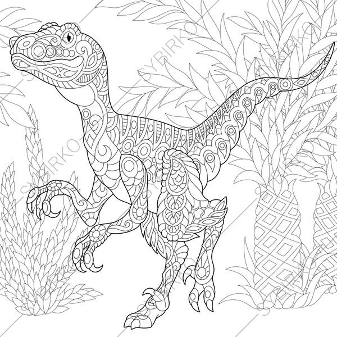 738 Cartoon Raptor Dinosaur Coloring Pages with Animal character