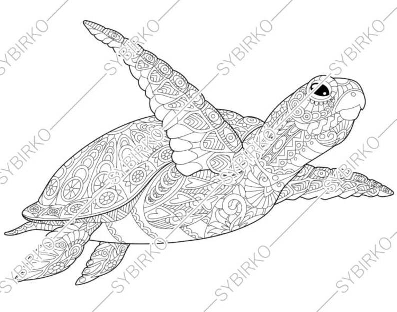 Coloring pages for adults. Sea Turtle. Adult coloring pages. | Etsy