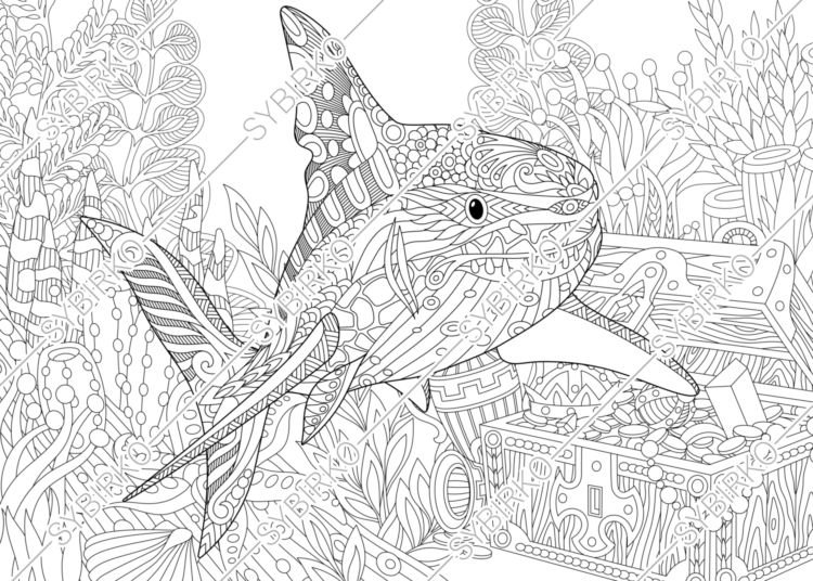 Coloring pages for adults. Shark. Adult coloring pages. Sea | Etsy