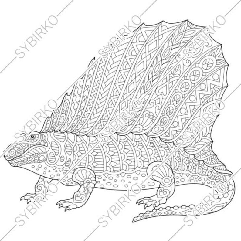 Download Coloring pages for adults. Dimetrodon Dinosaur. Adult coloring | Etsy