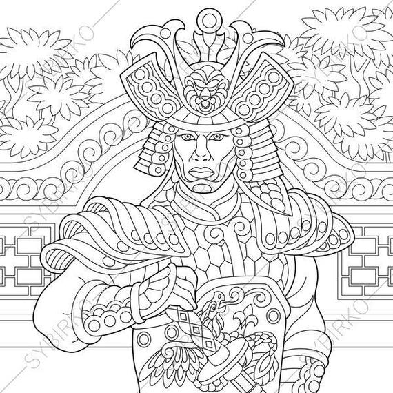 Japanese Samurai Warrior Coloring Pages Book For Kids And Adults Instant Download Print