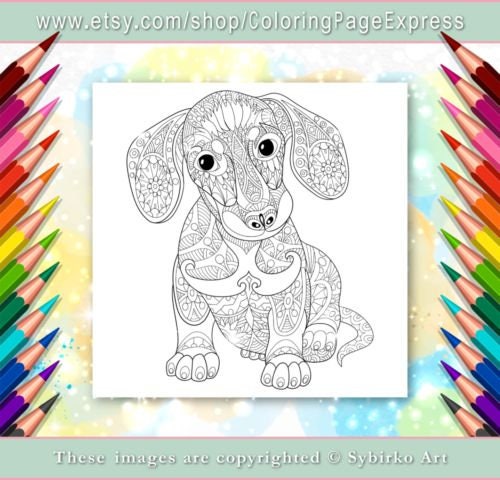 Coloring Page For Adults Digital Coloring Page Dachshund Etsy
