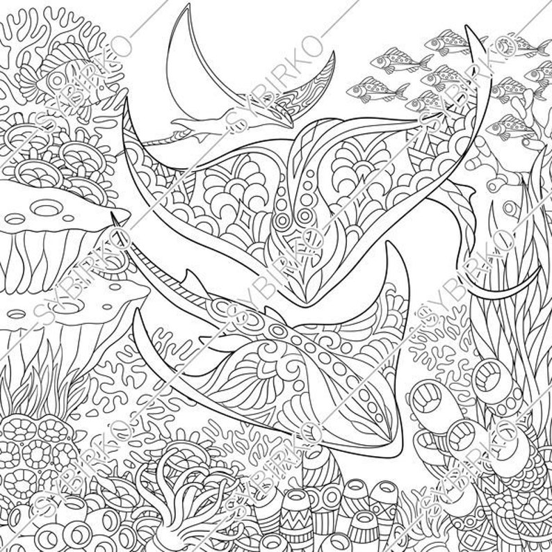 Download Coloring pages for adults. Stingray. Manta ray. Ocean fish. | Etsy