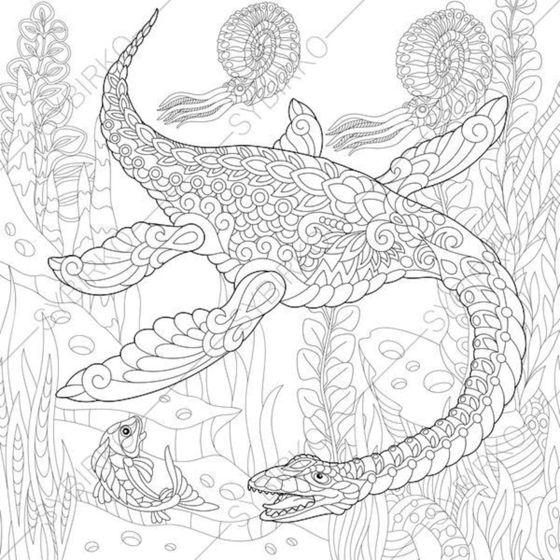 Download Plesiosaurus Dinosaur. Dino Coloring Pages. Animal coloring | Etsy