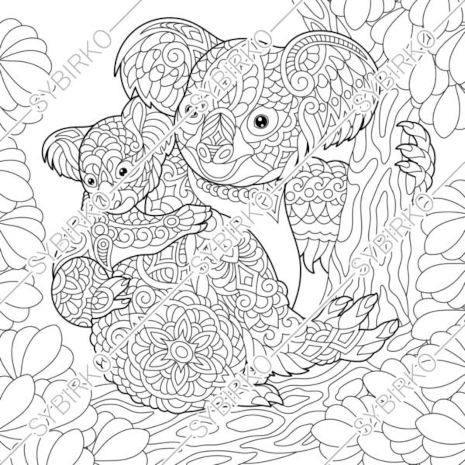 Coloring Pages. Koala Bears Family. Animal Coloring Book for | Etsy