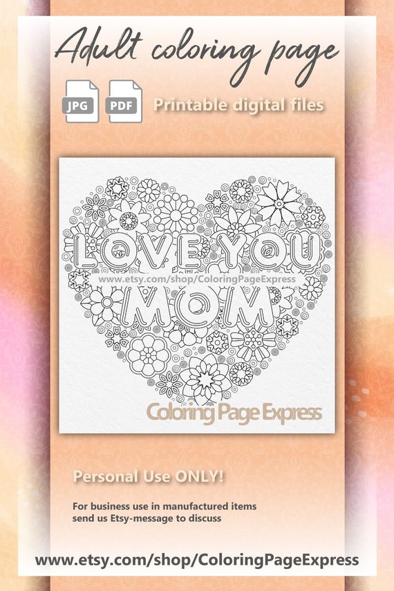 love you mom mother s day heart love coloring page etsy